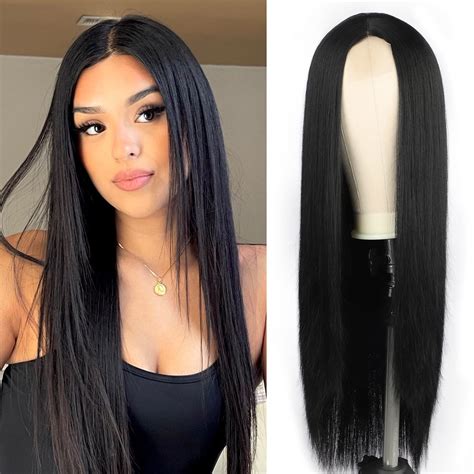 black long human hair wigs|long black wig no bangs.